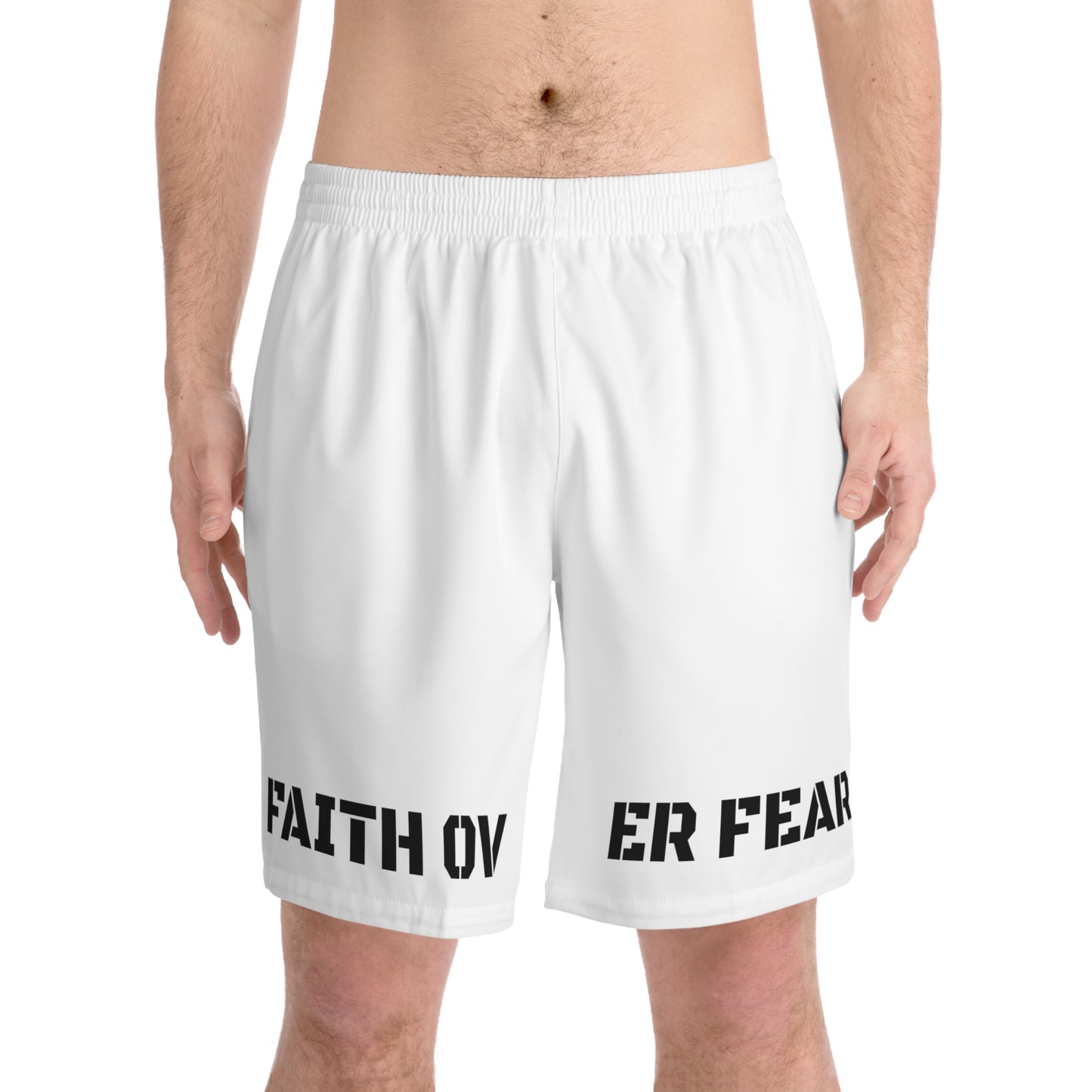 White FOF Men's Elastic Beach Shorts (AOP)